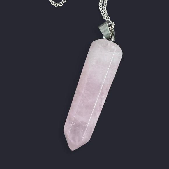 Rose Quartz Stone Pendant Sterling Silver Necklace - Picture 2 of 4